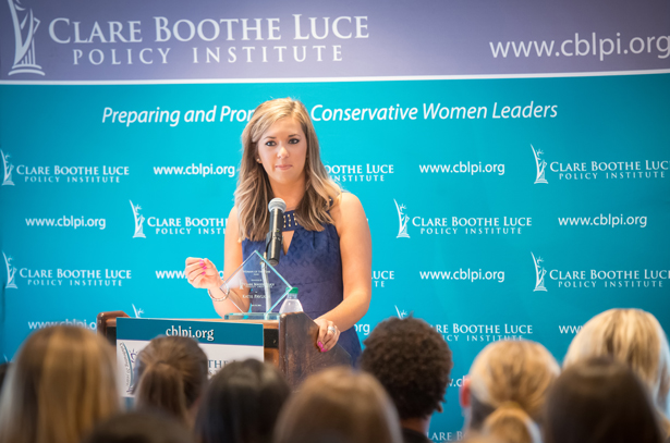 Katie Pavlich speaks following her 2014 Woman of the Year award